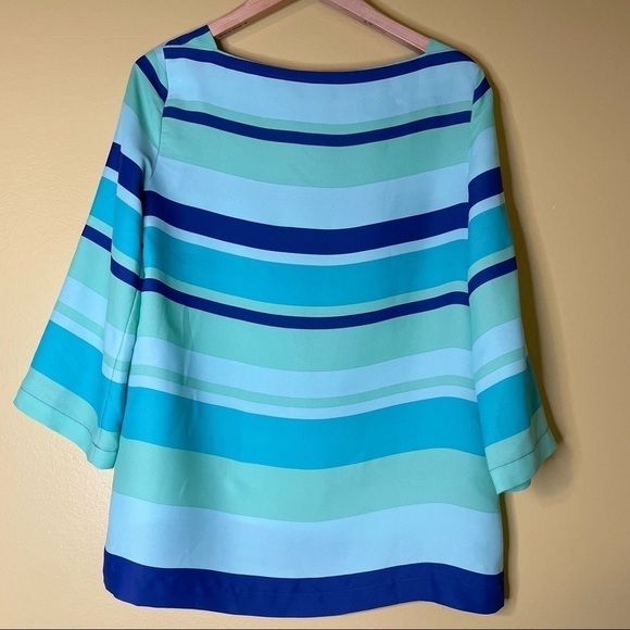 18. Ann Taylor Loft Green and Blue Striped Blouse - Picture 2 of 4